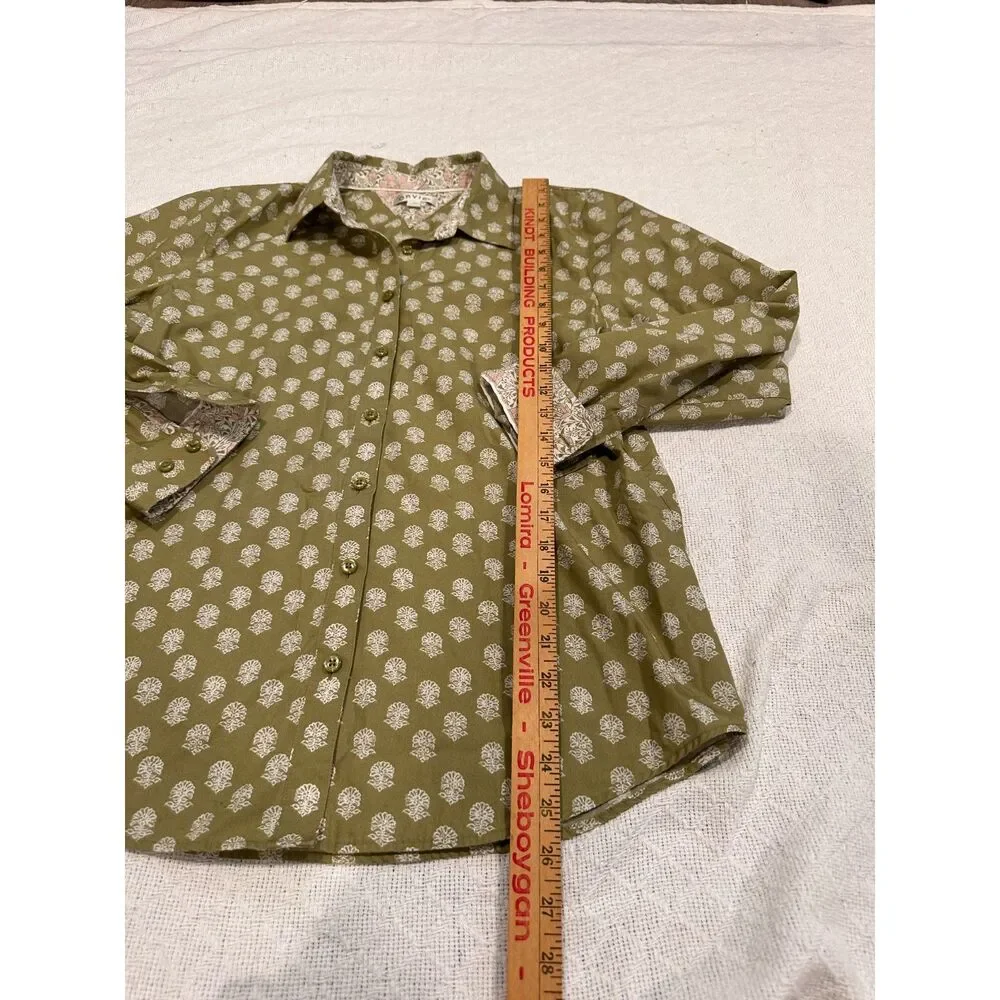 Orvis Long Sleeve Button Down Sage Green Floral Camp Shirt Size 14 - Picture 7 of 8